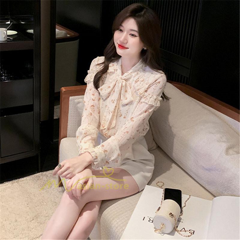 シャツ・ブラウス | ブラウス トップス シャツ レディース シフォン 無地 長袖シャツ ファッション カジュアル エレガント 細身 優雅 通勤 花柄 新作 リボン付き 上品 オシャレ OL