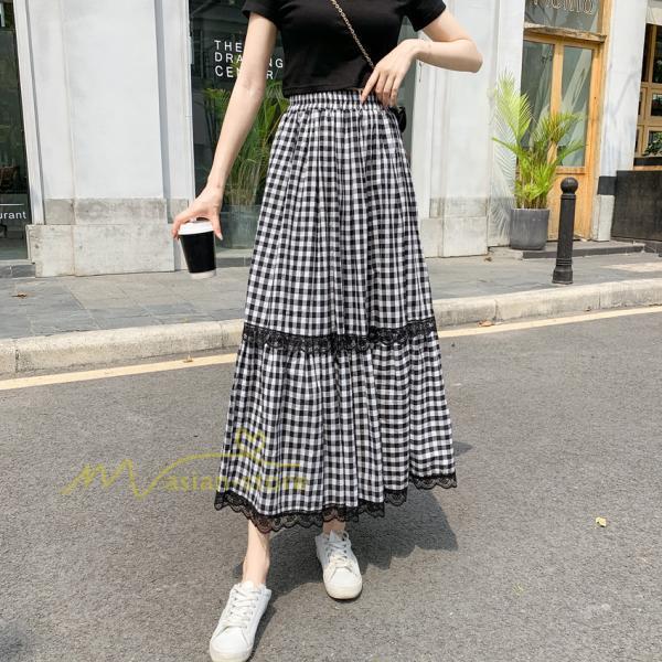 スカート | 2022年春新作 レディース ディース ボトムス チェックロング丈 ウエストゴム チェック柄 春 20代30代40代 通勤通学 カジュアル レトロ風 夏