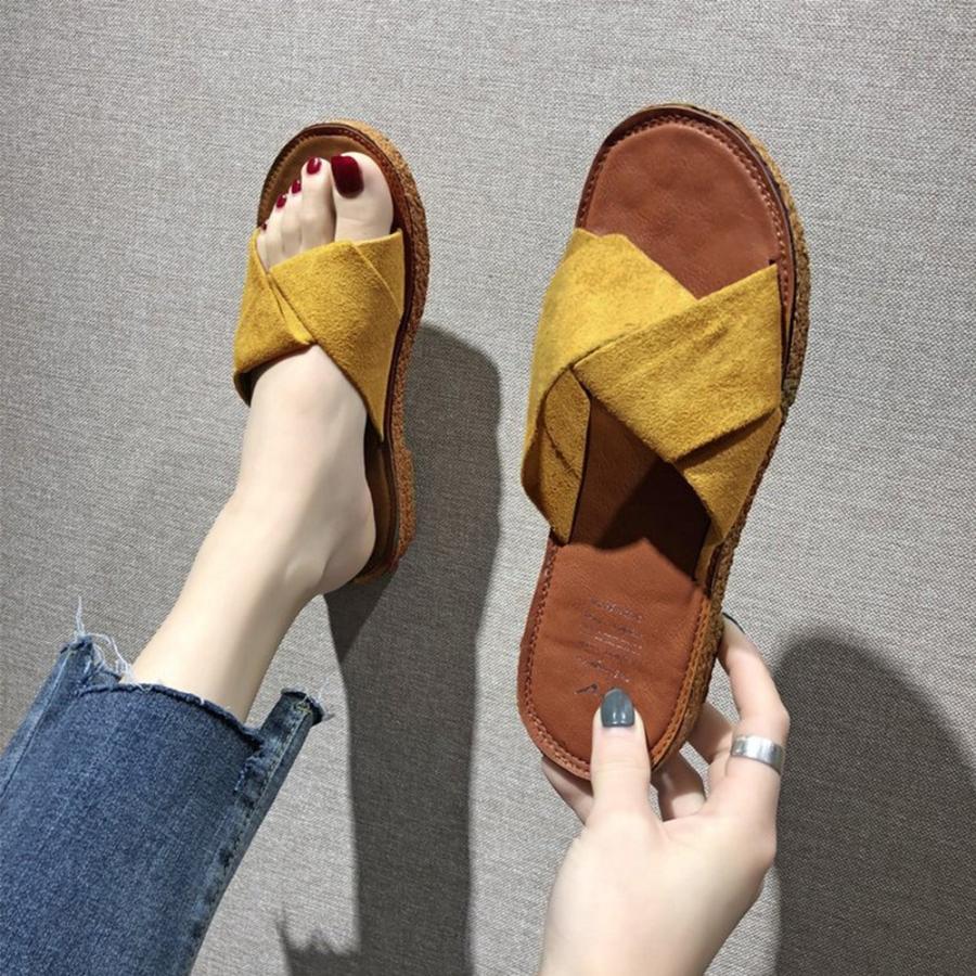 サンダル | ぺたんこレディース フラット クロスストラップコンフォート ビーチスエ−ド調 スリッパ