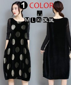 ミディアム | ワンピース 膝丈ワンピース 体型カバーワンピ 長袖 Aラインワンピース ゆったり カジュアル ドッド柄 通学通勤 オフィス M〜XXXL おしゃれ 2020春