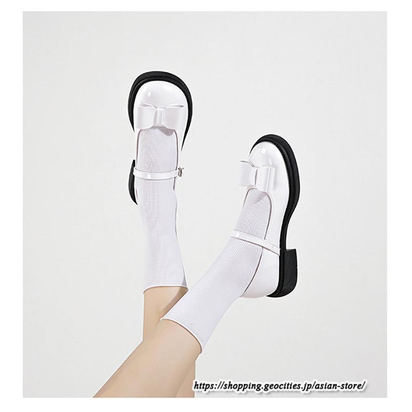 パンプス | ラウンドトゥ ストラップ 厚底 レディースシューズ 太ヒール ぺたんこ ベーシック 黒白蝶 無地 靴 26.5cm 上品 大きいサイズ 大人