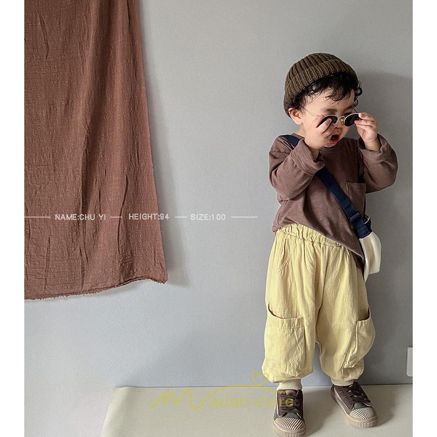 衣装 服 | 子供服 子ども服 こども服 キッズ 長袖tシャツ 女の子 男の子 長袖 トップス ロンT クルーネック コットン 高品質 保育園 胸ポケット シンプル 無地 可愛い