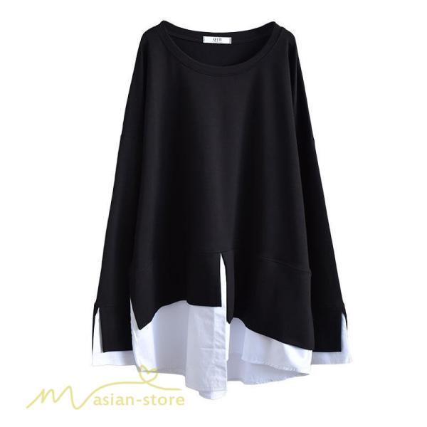 パーカー | 重ね着風トレーナー レディース 長袖 トップス カジュアル スウェット 無地 ゆったり トレーナー きれいめ 可愛い フリーサイズ トップス カットソー