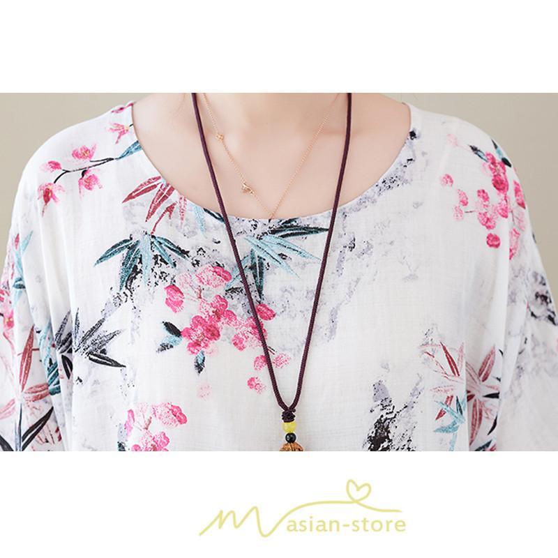 マキシ | 大きいサイズ レディース ワンピース 楽ちん 美人 コットン 着心地いい 夏 ぽっちゃり ゆったり 半袖 お腹 太もも 華奢 着痩せ ポケット 白 丸首 通勤 花柄 美脚