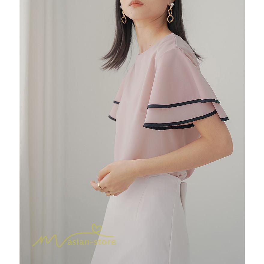 tシャツ・カットソー | トップス Tシャツ レディース 半袖 クルーネック ゆったり おしゃれ ブラウス 着痩せ 春 夏 秋 新作 L M 可愛い スカラップ袖 カジュアルTシャツ 無地