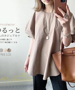 シャツ・ブラウス | ブラウス 半袖 Tシャツ 五分袖 レディース 夏物 トップス パフスリーブ 無地 可愛い ゆったり 20代30代 丸ネック 40代50代 体型カバー オフィス OL 大人