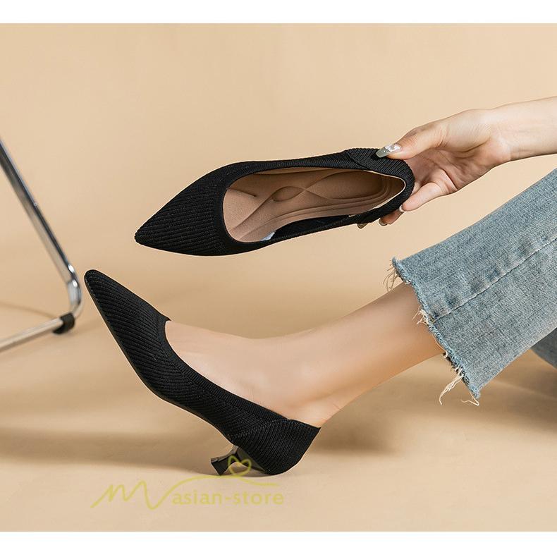 パンプス | ニット26.5cm 大きいサイズレディース 靴 9カラー リブニット 無地 柔らか 歩きやすい スリッポン 履きやすい 痛くない 走れる