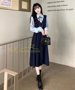 マキシ | ロングワンピース 秋物 レディース ミモレ丈 Aラインワンピース 切り替え フェイク レイヤード風 お呼ばれワンピース 30代40代 着やせ シャツカラー 重ね着風