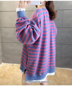 パーカー | 重ね着風トレーナー レディース 長袖 トップス カジュアル スウェット ボーダー柄 ゆったり トレーナー トップス 切り替え 可愛い きれいめ レイヤード風