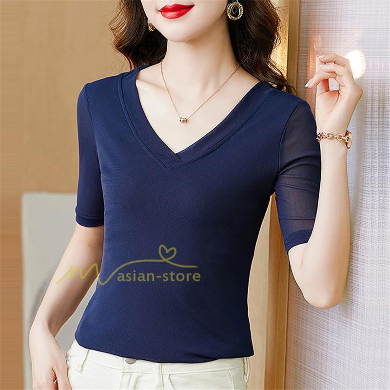 tシャツ・カットソー | Tシャツ レディース カジュアル Vネック おしゃれ 女性用 シンプル 無地 20代30代40代50代 カシュクール インナー フェミニン 上品 お出かけ 着痩せ カジュアル