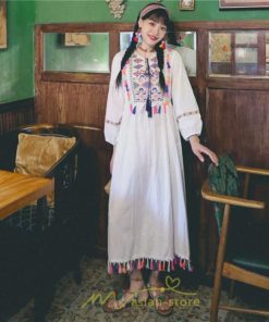 マキシ | ワンピース レディース ロング丈 マキシ丈 長袖 パーティー 白 赤 黄色 青 綿麻 二次会 謝恩会 同窓会 服装 カジュアル 刺繍 40代 夏 30代 20代 秋 50代