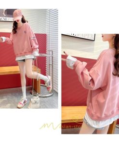 パーカー | トレーナー Tシャツ ロングT レディース 長袖 重ね着風 秋 冬 プルオーバー 可愛い オーバーサイズ ビッグシルエット 韓国ファッション 大きいサイズ