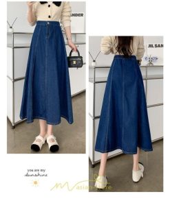 スカート | デニムフレアミモレ丈 ロングt丈 シンプル ゆったり レディース フレア 大人 秋冬 ハイウエスト 美脚 韓国ファッション 可愛い