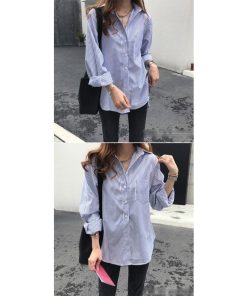 シャツ・ブラウス | レディースシャツ ロングシャツ 春物 長袖 夏服 羽織り ストライプ カジュアルシャツ スリム 大人 オフィス OL ブラウス シャツ トップス 体型カバー 可愛い