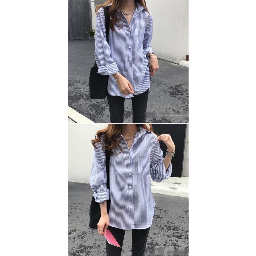 シャツ・ブラウス | レディースシャツ ロングシャツ 春物 長袖 夏服 羽織り ストライプ カジュアルシャツ スリム 大人 オフィス OL ブラウス シャツ トップス 体型カバー 可愛い