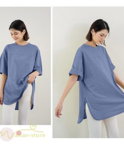 tシャツ・カットソー | カットソー Tシャツ レディース 着痩せ 無地 半袖 クルーネック おしゃれ フリーサイズ 6色展開 裾口スリット 夏新作 柔らか 体型カバー おしゃれ カジュアル